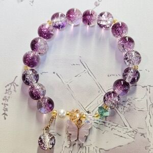 Sparkling Amethyst Butterfly Charm Bracelet Women's Gemstone Crystal